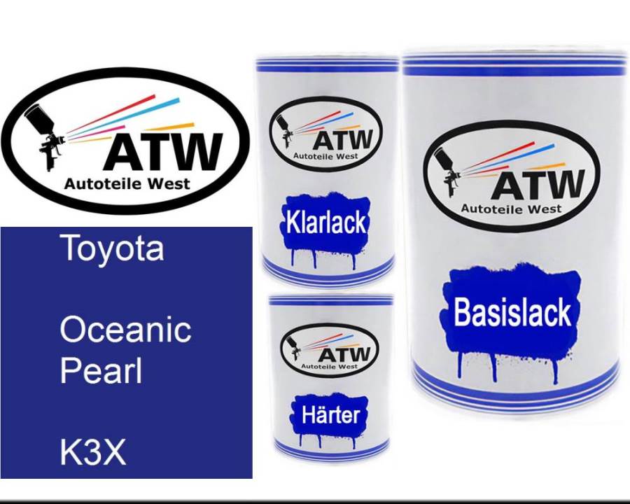 Toyota, Oceanic Pearl, K3X: 500ml Lackdose + 500ml Klarlack + 250ml Härter - Set, von ATW Autoteile West.
